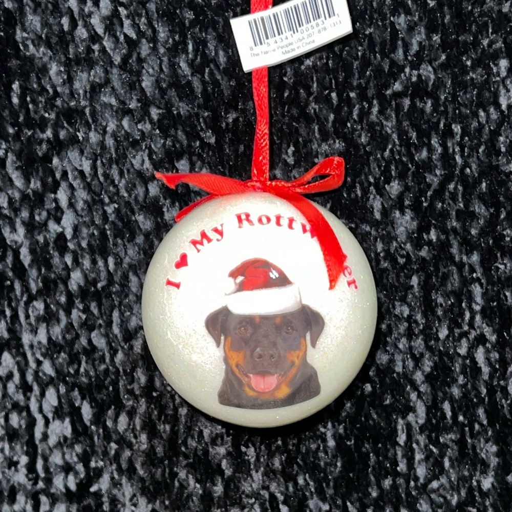 NEW I Love My Rotwiler Christmas Ornament Ball Santa Hat Dog